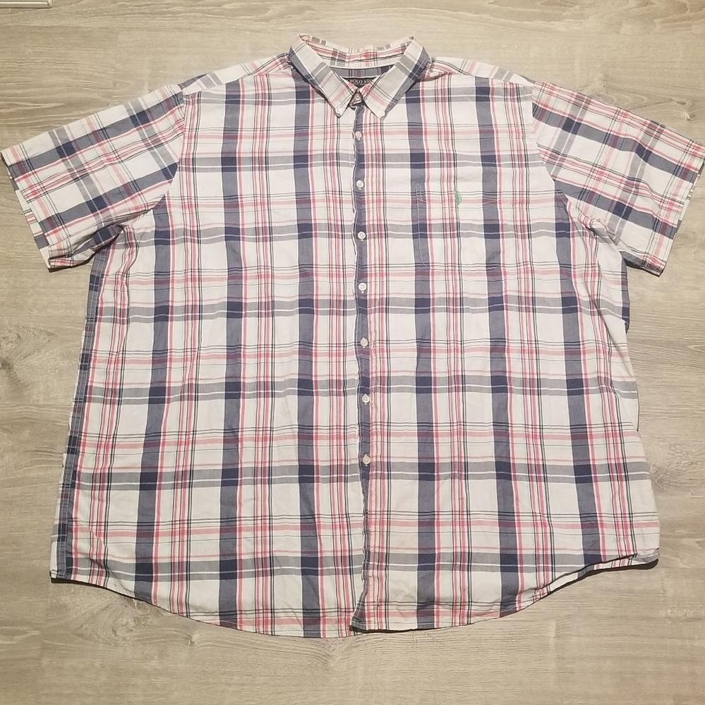 Mens U.S. Polo Assn. Plaid Striped Button Up Short Sleeve Shirt Size 4XLT